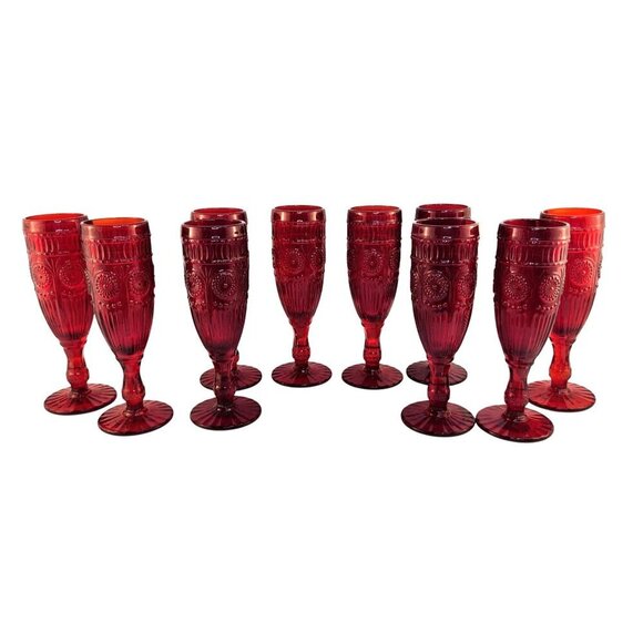 The Pioneer Woman Adeline Red Glass Champagne Flutes Set Of 2 Retro-Inspired Ele - Picture 4 of 14